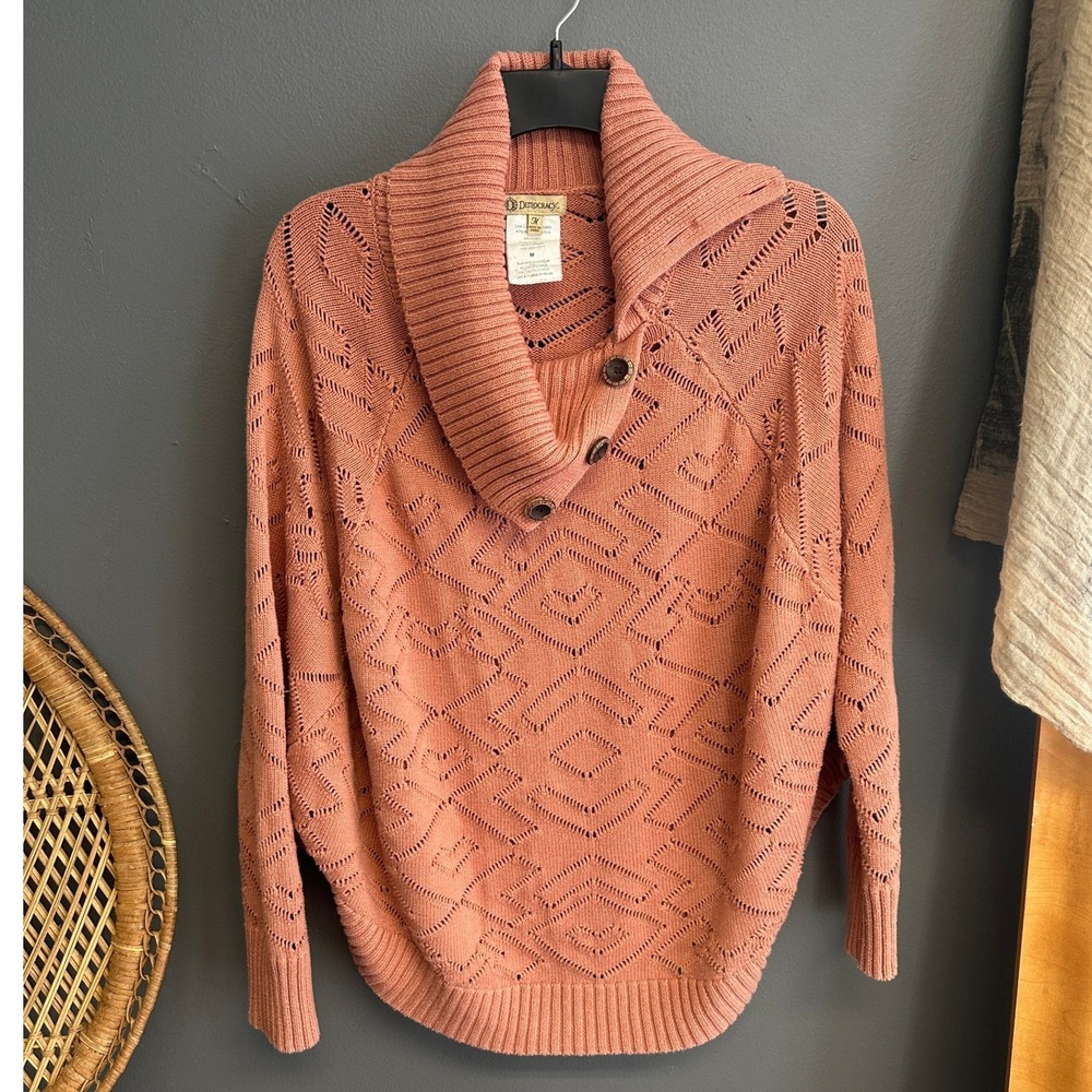 Democracy Terracotta Pointelle Knit Shawl Collar Button Sweater B6454KXSW Mens M